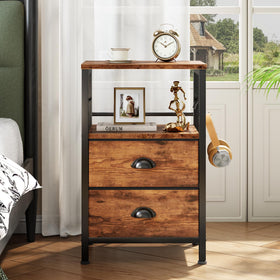 Furologee night stand backboard design adds warm retro appeal.