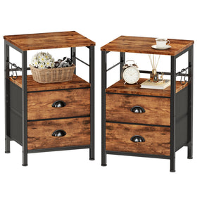 Furologee night stand with wooden top and dual fabric drawers for organized bedside storage.