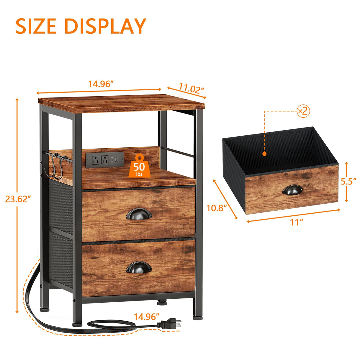 Furologee nightstand set 2 charge ports enable convenient nighttime charging