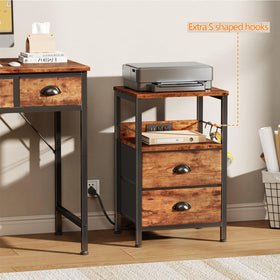 Furologee nightstand set 2 in bedroom rustic finish with floor protecting feet