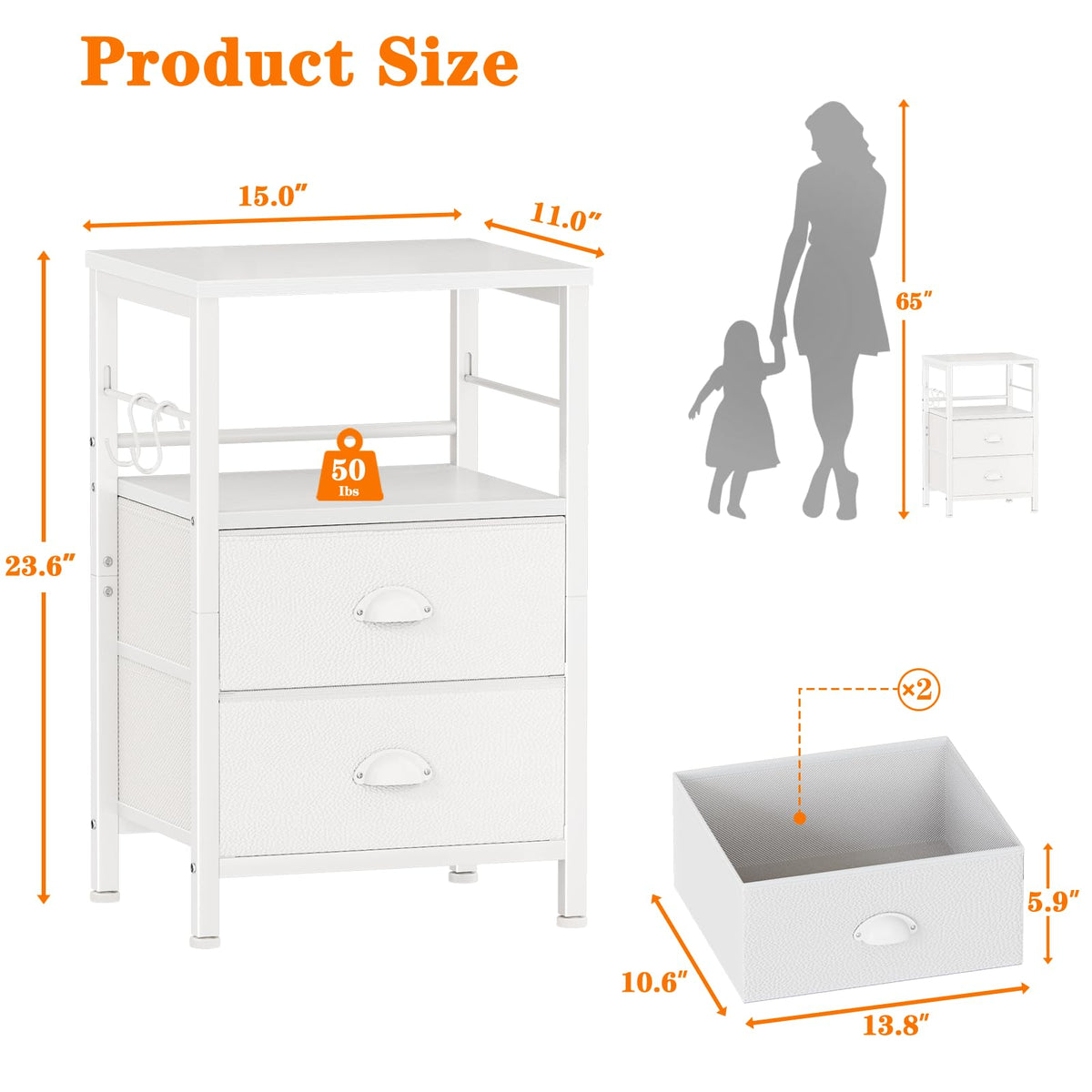 Furologee nightstands with two hooks for versatile hanging storage.