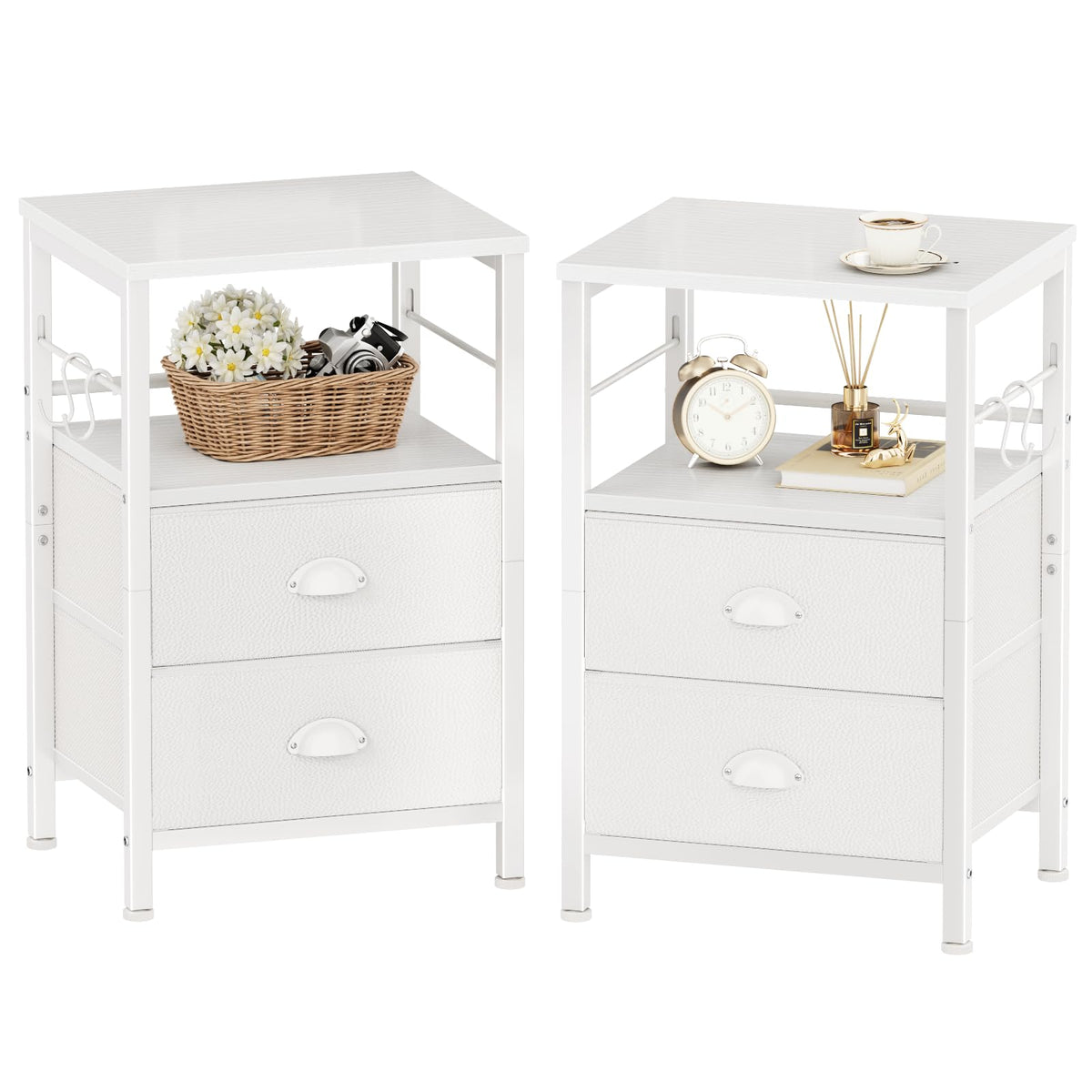 Furologee nightstands with open wood shelf for accessible display and storage.