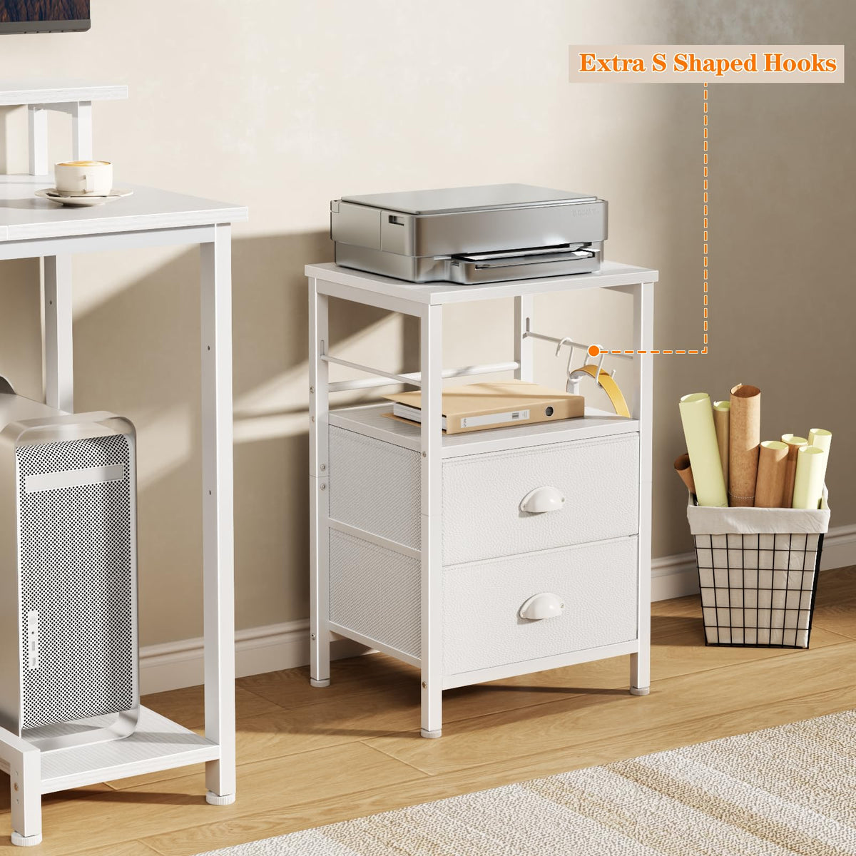 Furologee nightstands top storage ideal for clock, phone, and lamp.