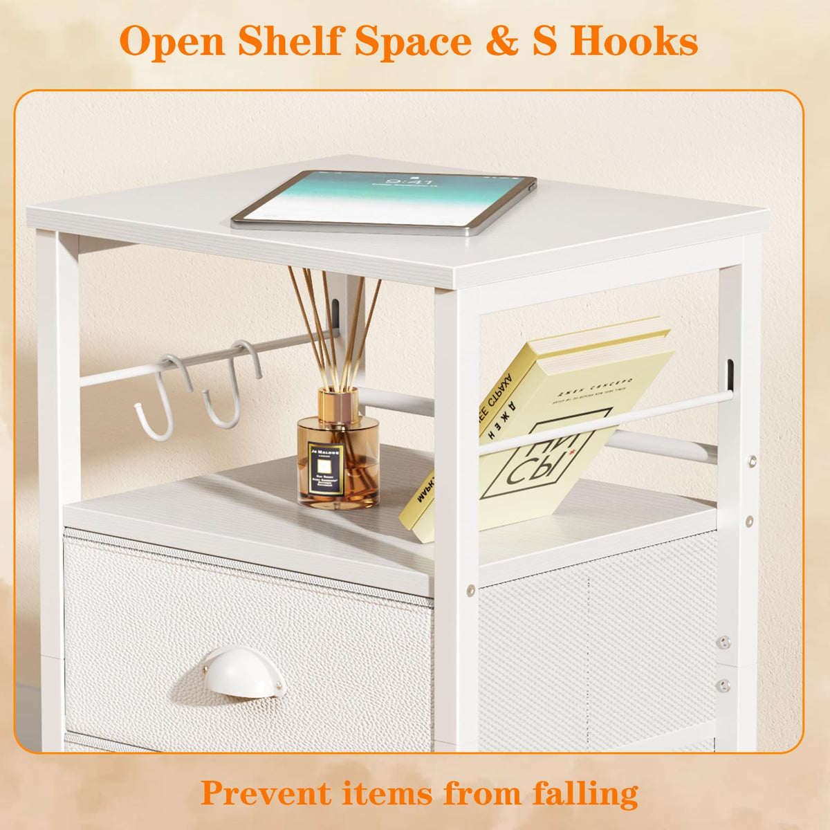 Furologee nightstands in a bright white finish for a clean, modern look.