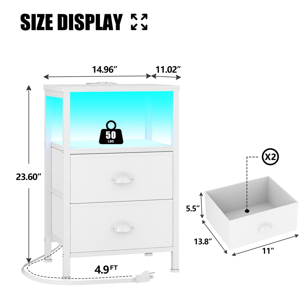 Furologee nightstands open shelves display books and photos within easy reach.
