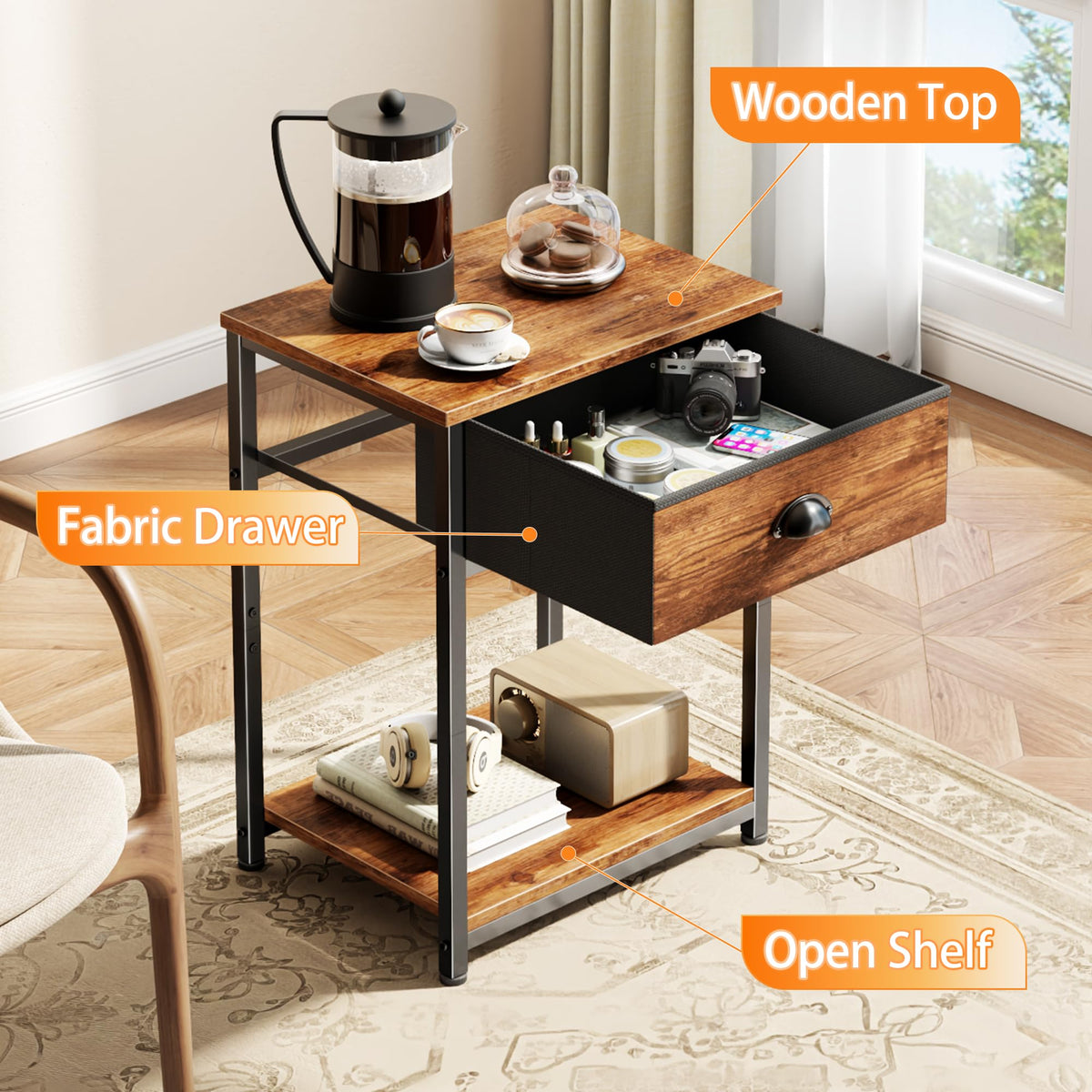 Furologee adjustable feet stabilize the table on uneven floors.