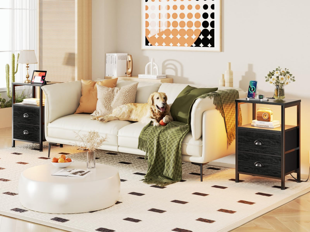 Furologee nightstands open shelves for easy access to books and lamps