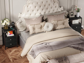 Furologee nightstands in a living room beside a sofa setup