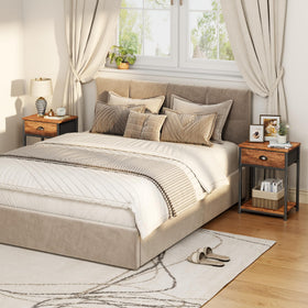 Furologee rustic veneer and fabric combination adds warm texture to any room.