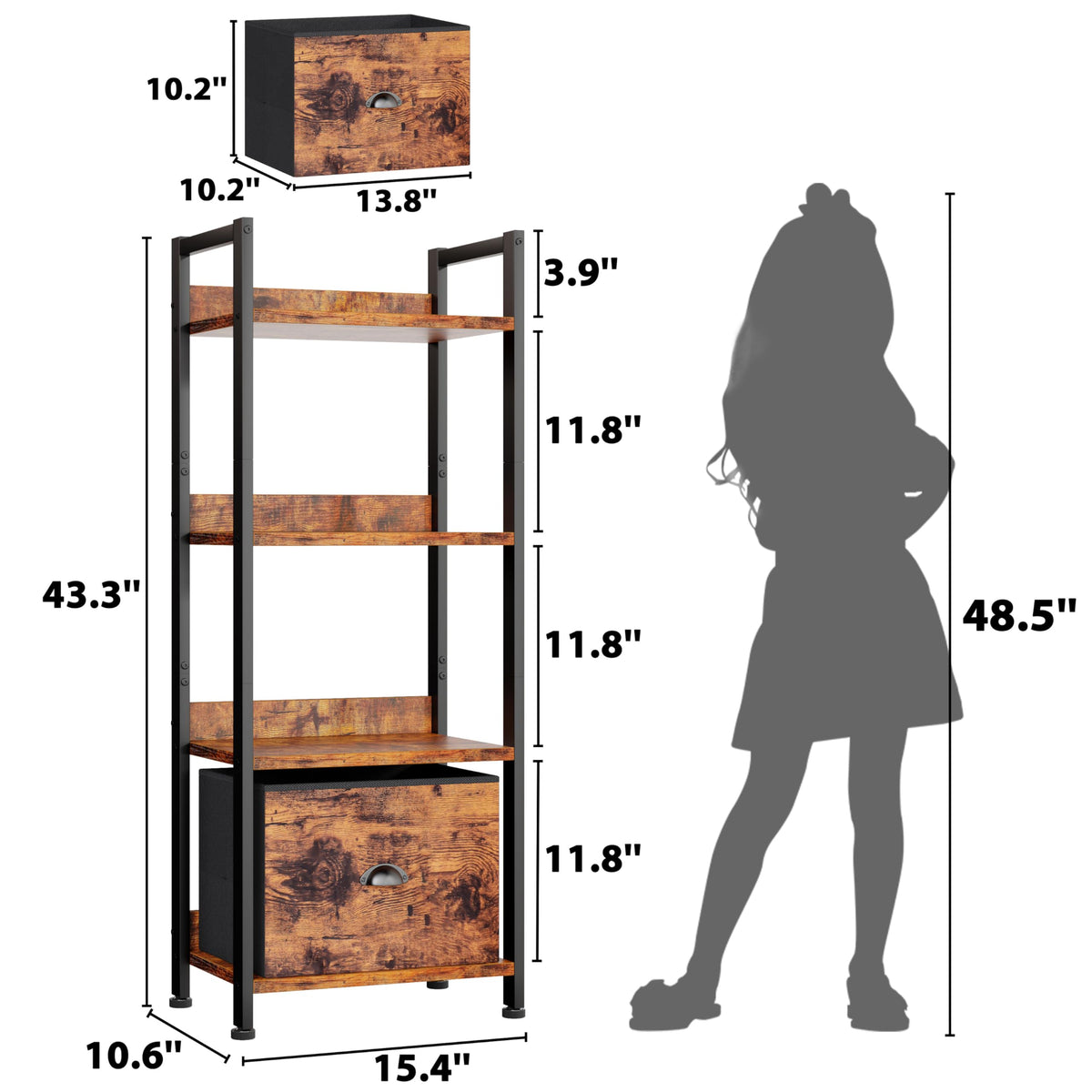 Furologee tall bookcase with wood-metal frame supports organized display