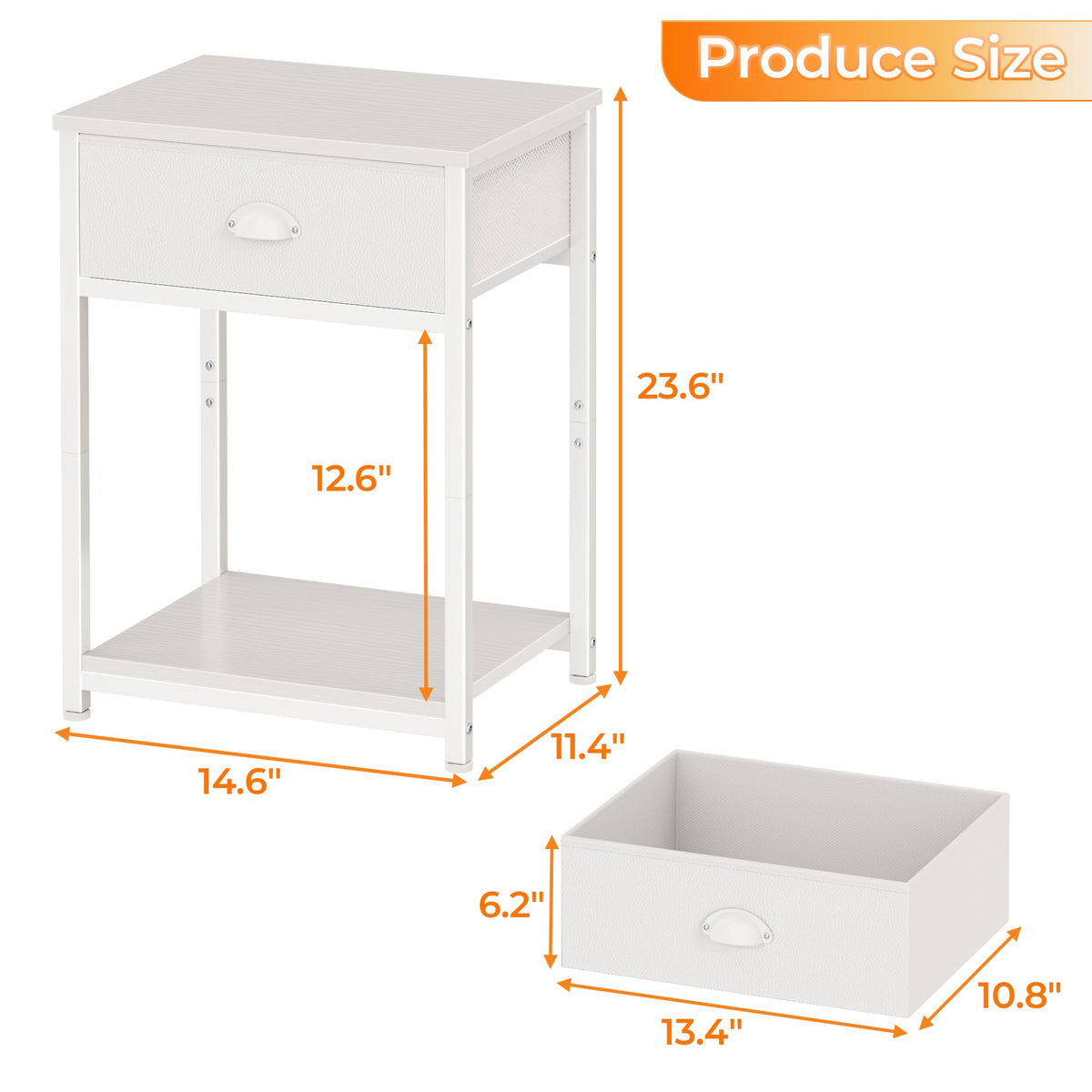 Furologee white nightstand steel frames for reliable daily support