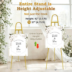 furosa gold easel shows slide and rotate hooks for precise sign positioning