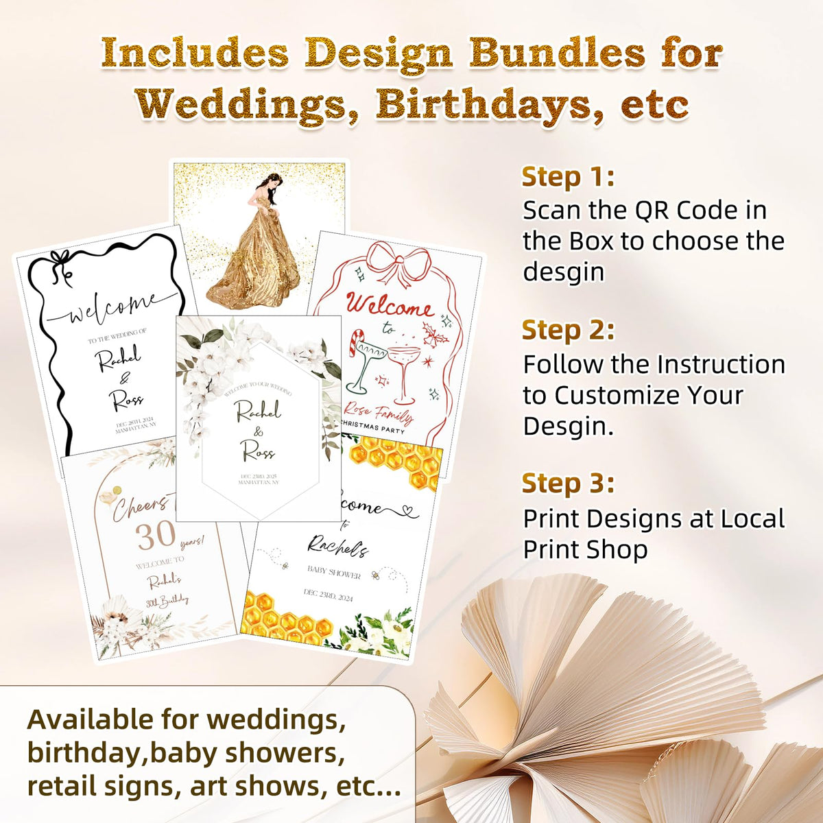furosa gold easel used in wedding or storefront display setups