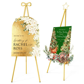 furosa interchangeable bow and star top on gold easel stand for versatile sign presentation