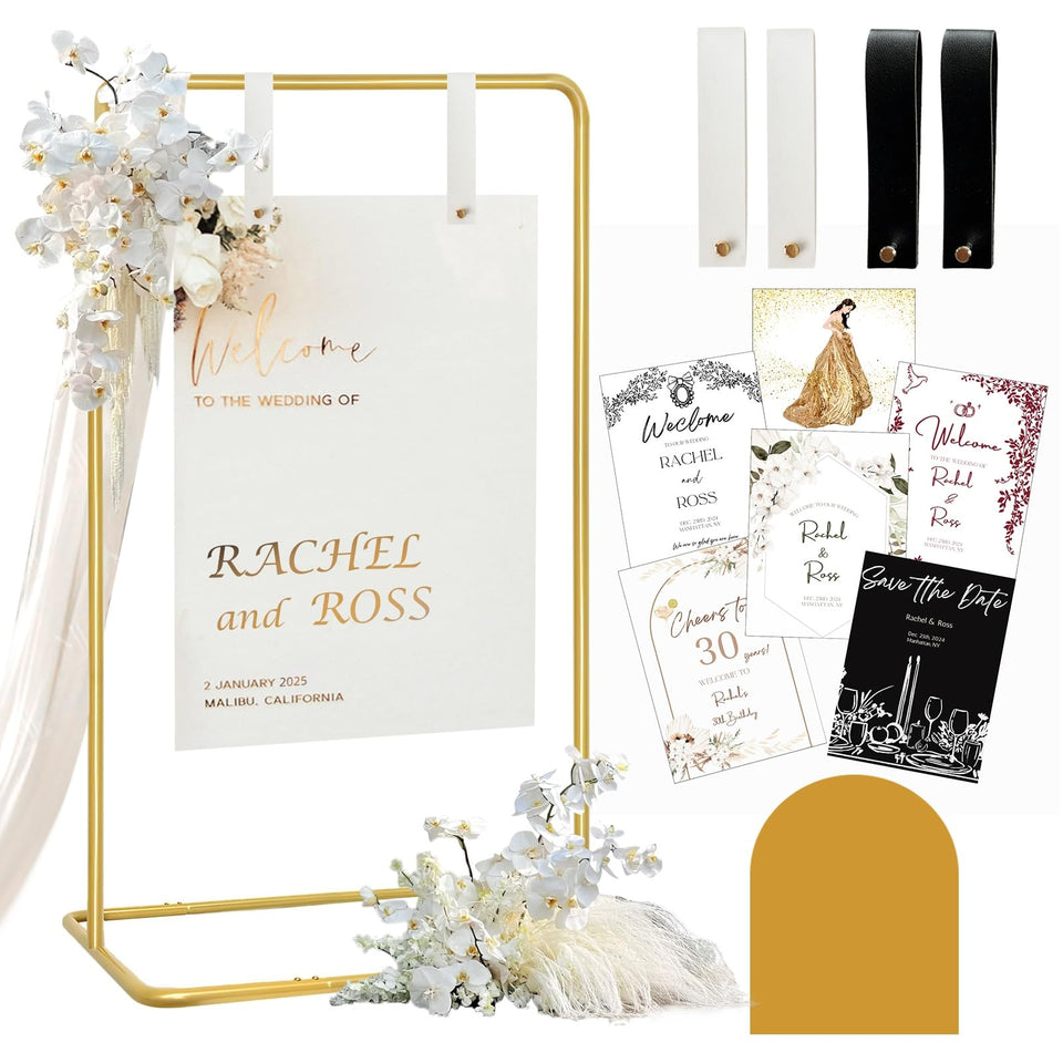 Furosa wedding sign holder with adjustable easel in gold for elegant welcome displays