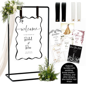Furosa wedding sign holder front view shows a sleek black design for high-visibility signage.