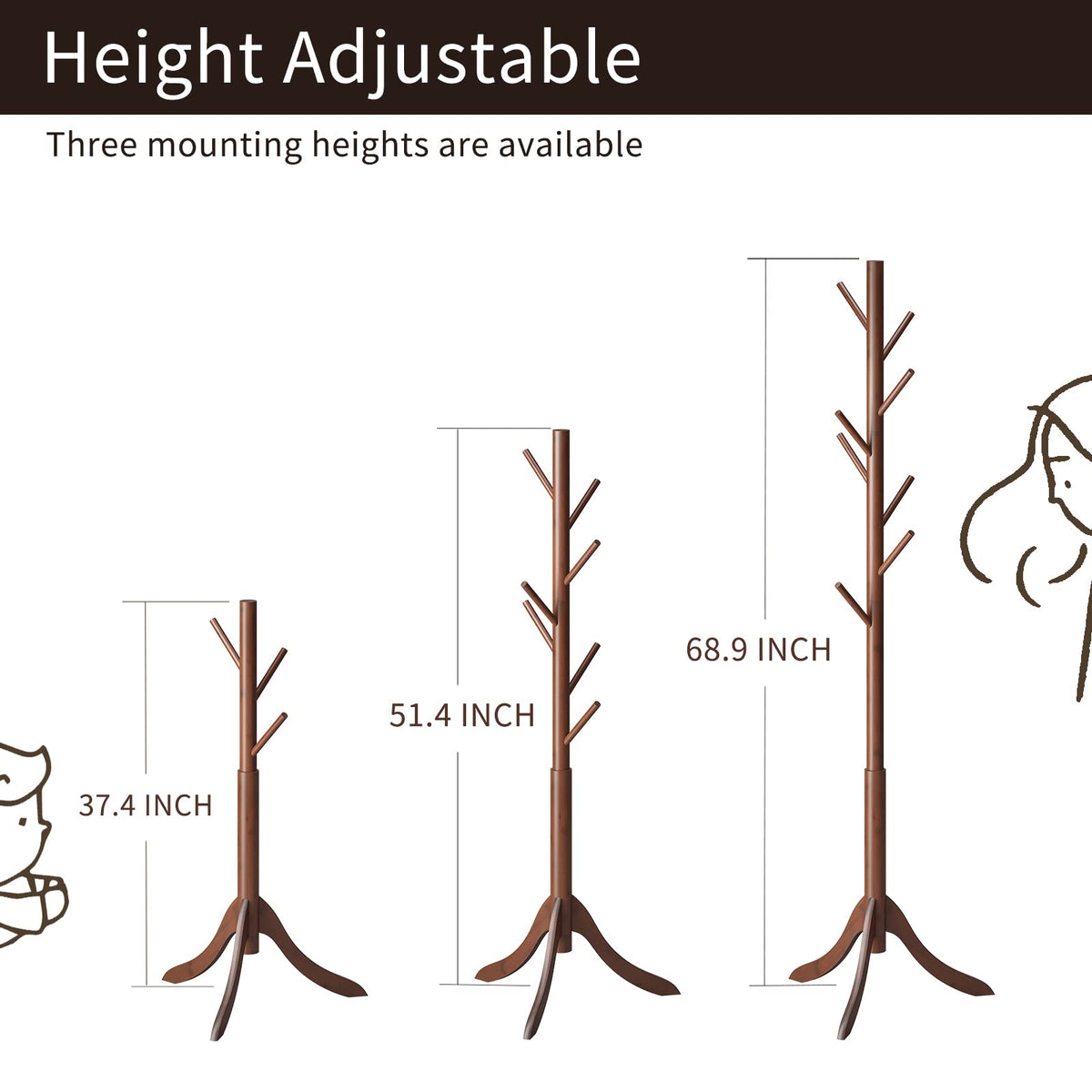 Furshus bamboo coat rack showing adjustable height in living space.