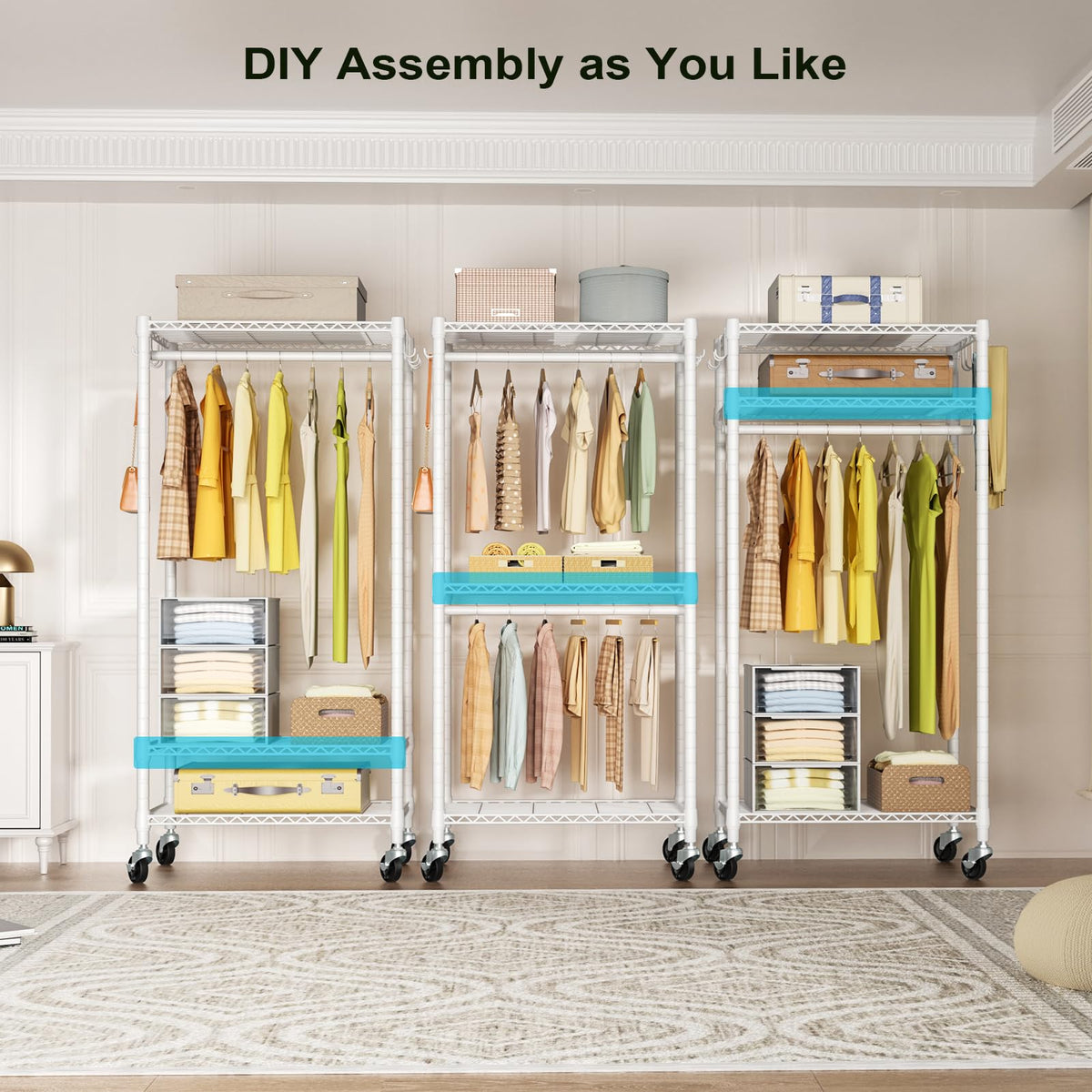 FUTASSI P3 Mini rolling clothes rack loaded with coats demonstrates strength.