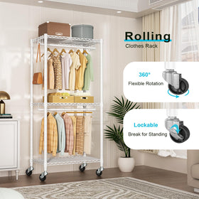 FUTASSI P3 Mini rolling clothes rack side view, showing adjustable shelves.