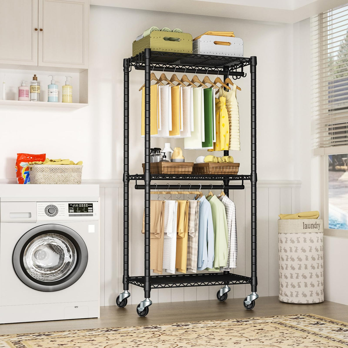 FUTASSI P3 Mini Rolling Rack adjustable shelves accommodate coats and shoes