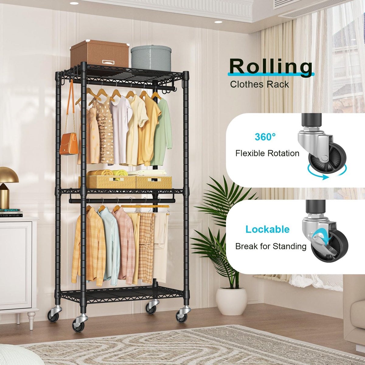 FUTASSI P3 Mini Rolling Rack dimensions illustrate slim profile for tight spaces
