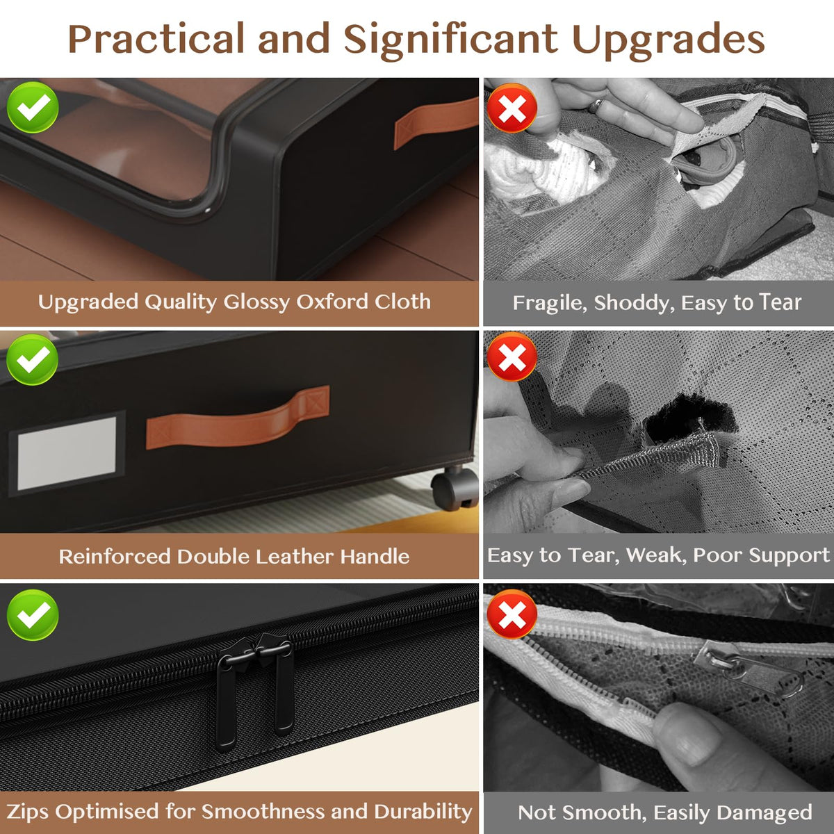 Futego 60L capacity under-bed container provides ample space for clothes, bedding, and shoes.