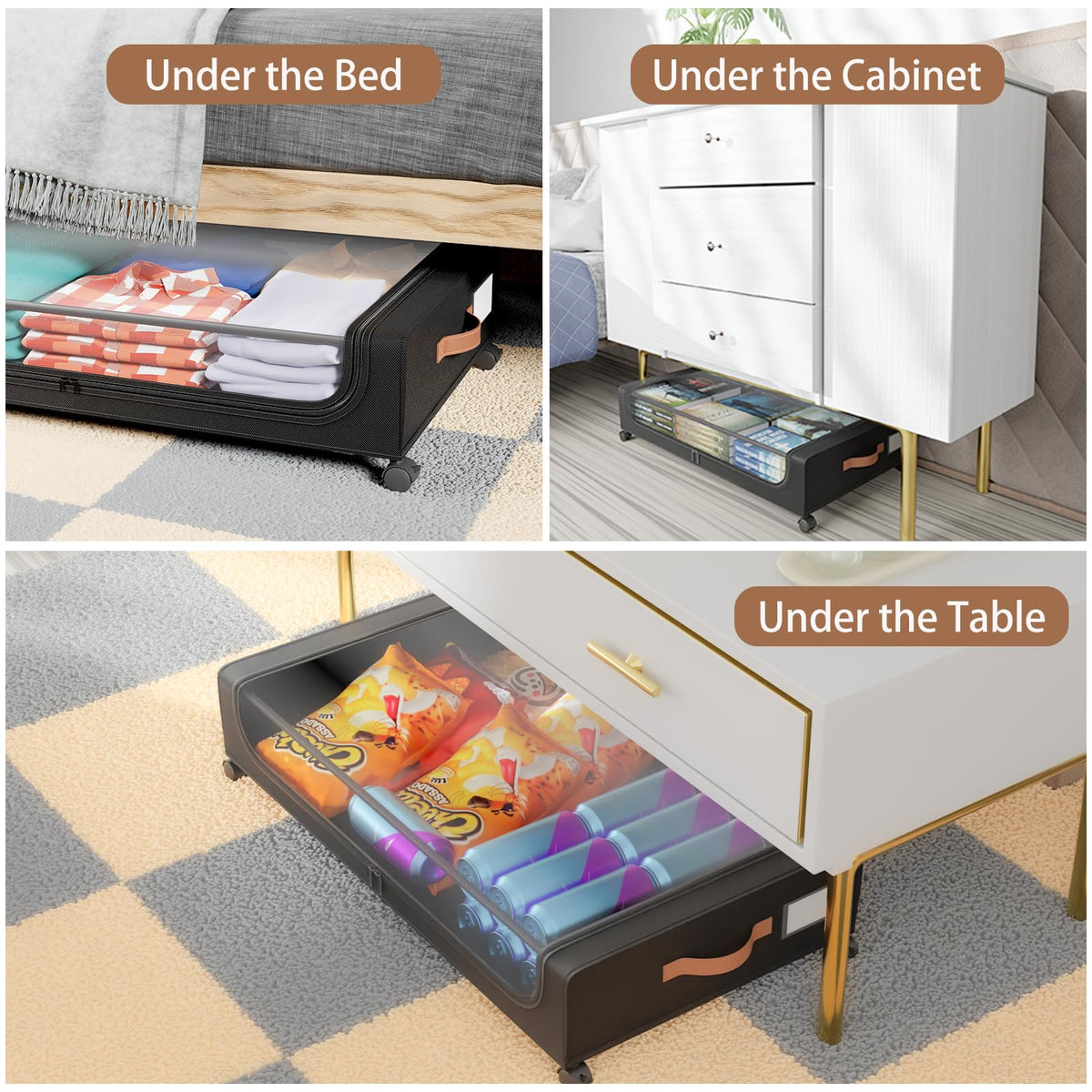 Futego space-saving solution under sofa to maximize small-space living.