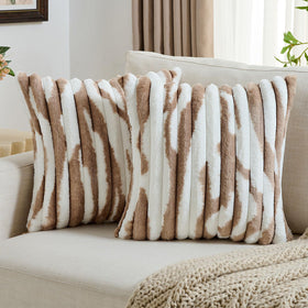 FUTEI 2-pack faux fur pillow covers in brown and white add cozy farmhouse style