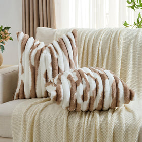 FUTEI double-side faux rabbit fur pillow cover creates luxurious texture for sofas and beds