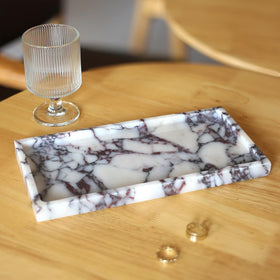 FutureStone Calacatta Viola marble tray in bathroom counter keeps essentials neatly accessible