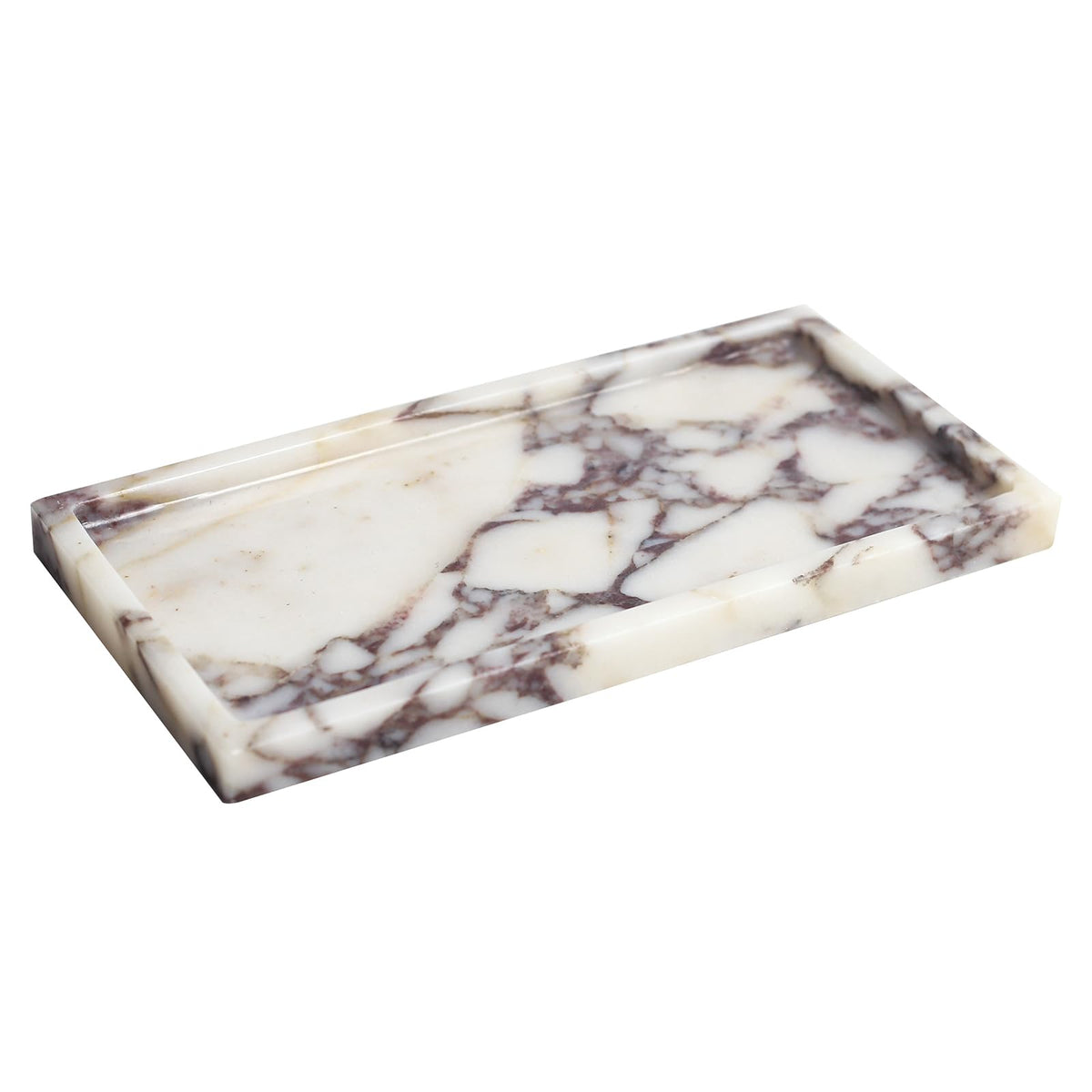 FutureStone Calacatta Viola marble tray top view with unique veining for elegant vanity organization