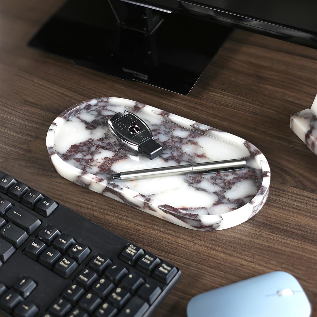 FutureStone Calacatta Viola tray on bathroom counter enhances elegance