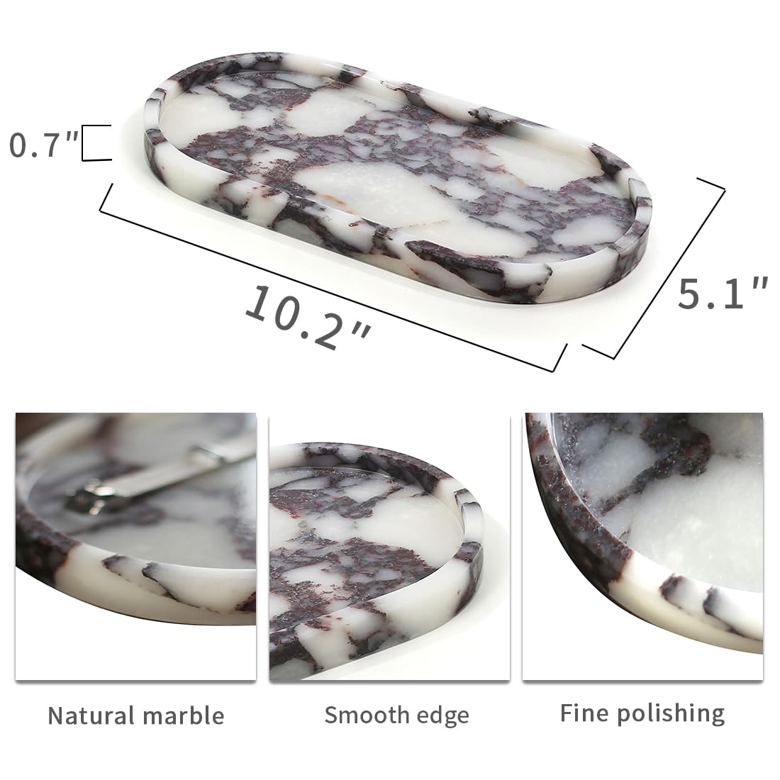 FutureStone Calacatta Viola tray on vanity shows dramatic veining and premium décor