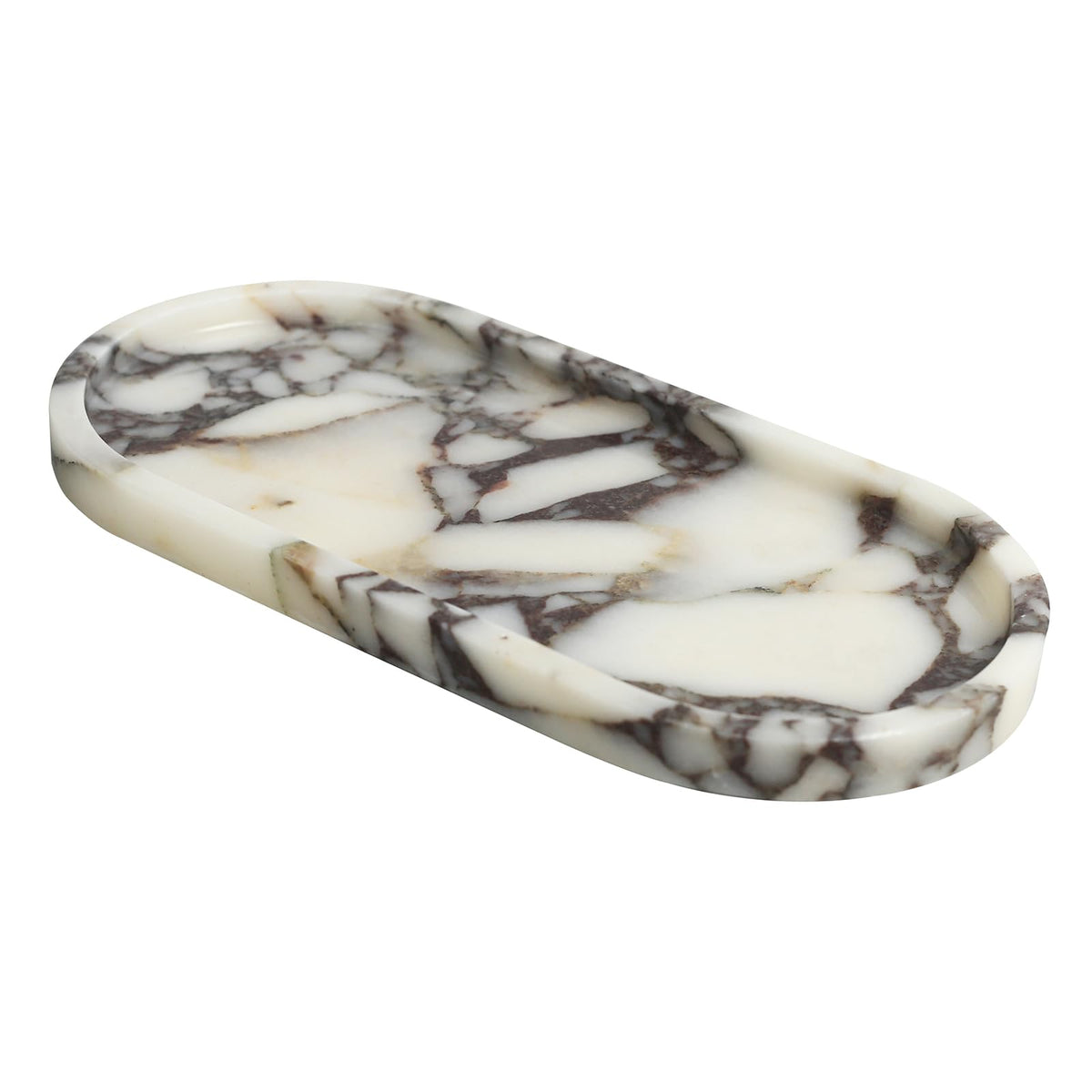 FutureStone Calacatta Viola marble towel tray top view with unique veining adds luxury