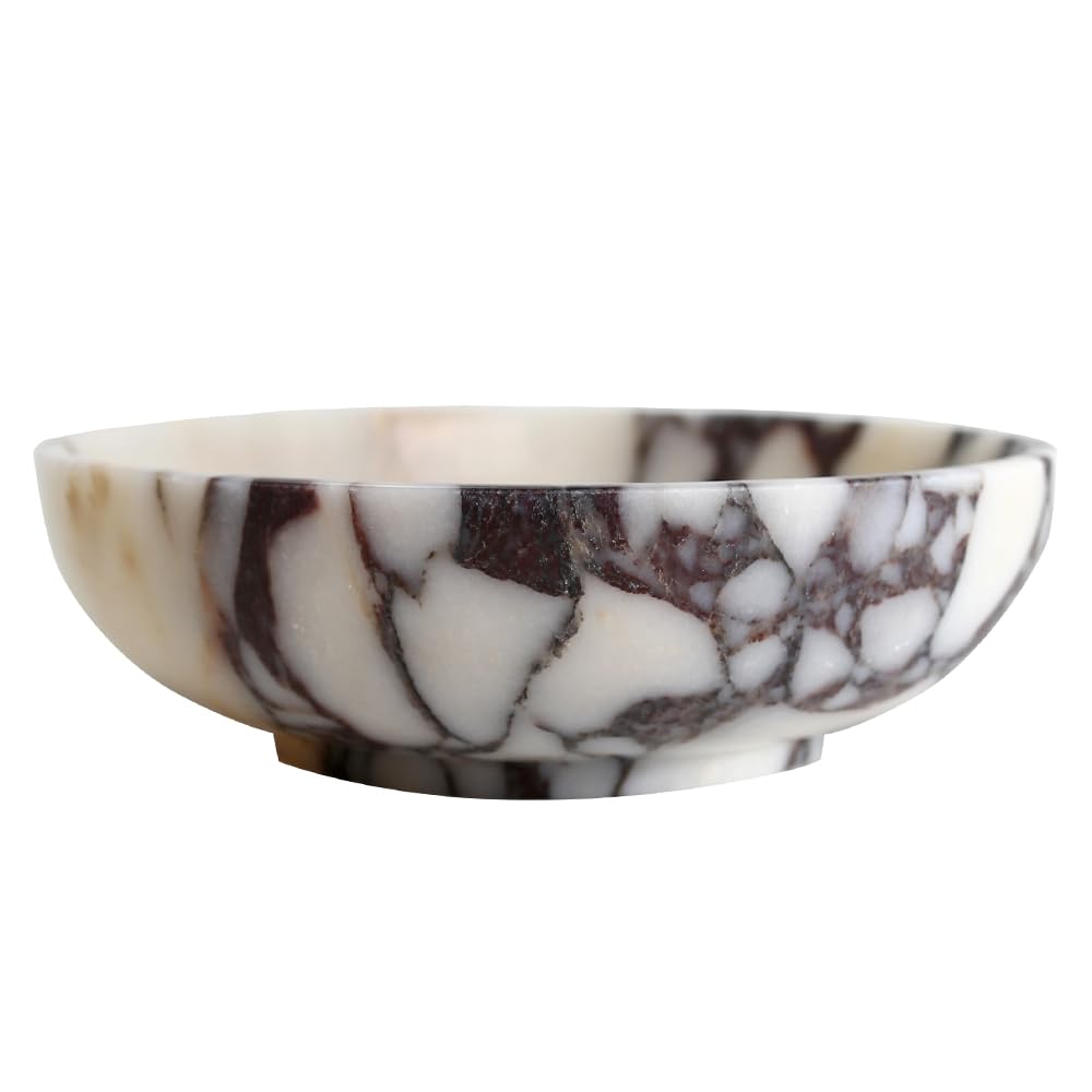 FutureStone marble bowl, round Calacatta Viola pattern, elevates entryway decor.