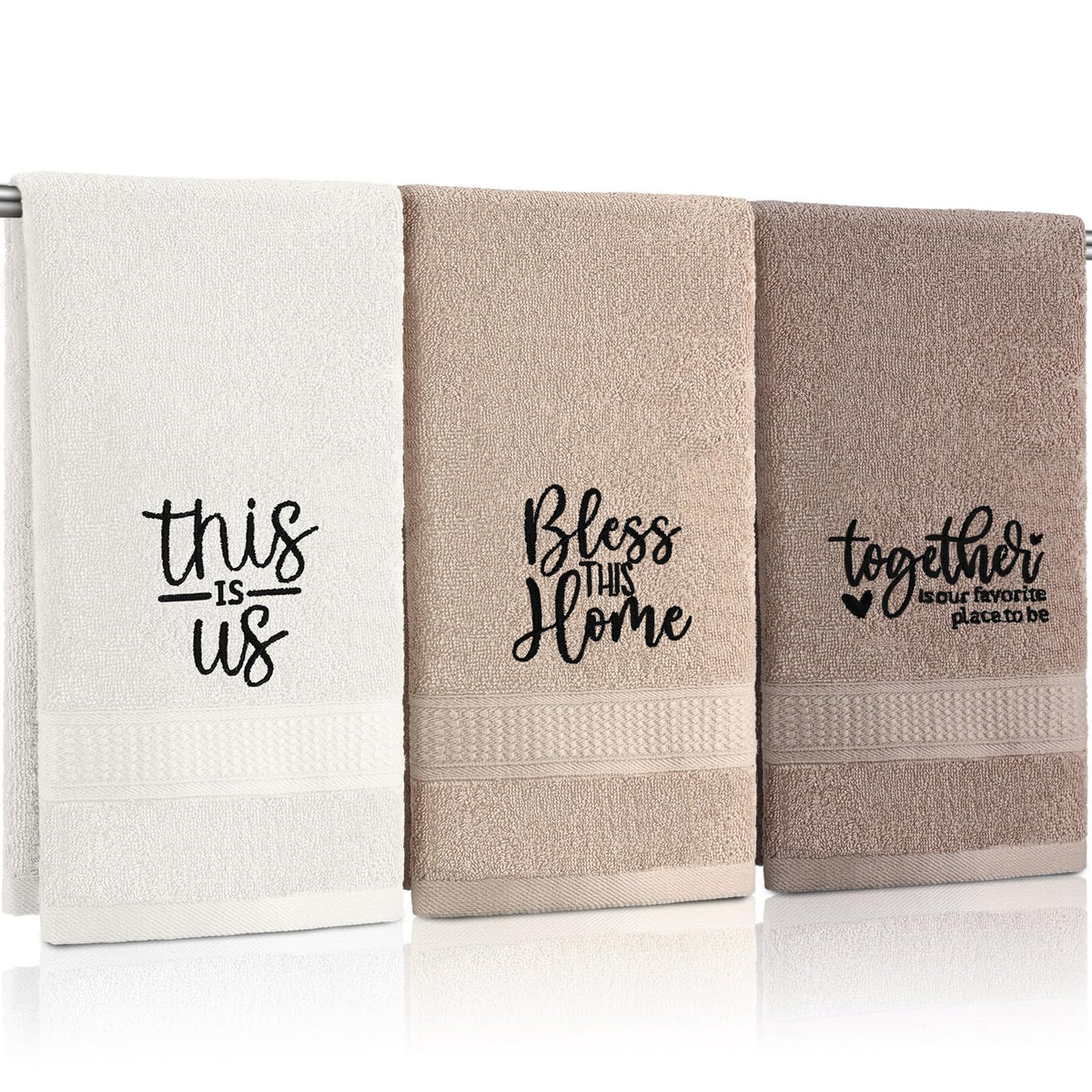 FuWeave 3-piece farmhouse hand towels with embroidery for elegant bathroom decoration