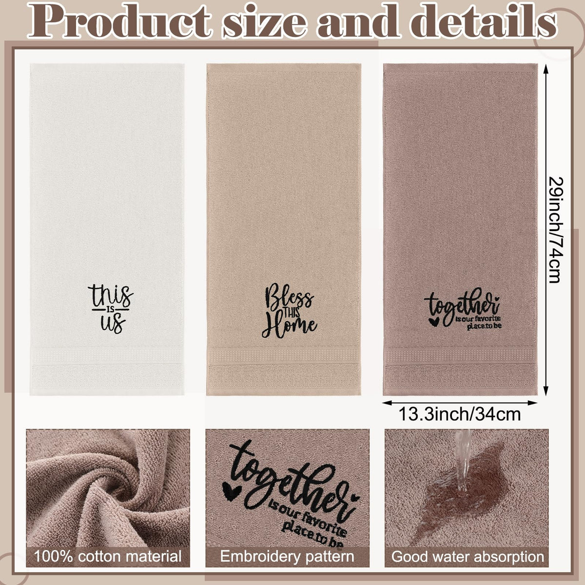 Brown-tone hand towel set by FuWeave ideal for kitchen and bath