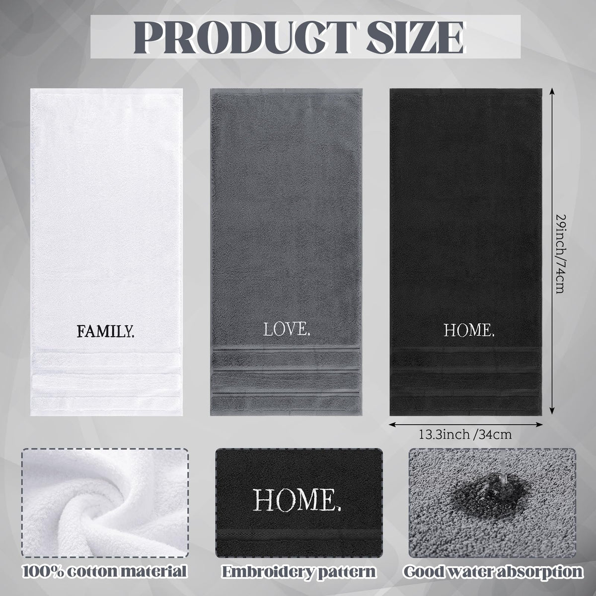 FuWeave three-piece hand towel set shown for kitchen and bathroom use
