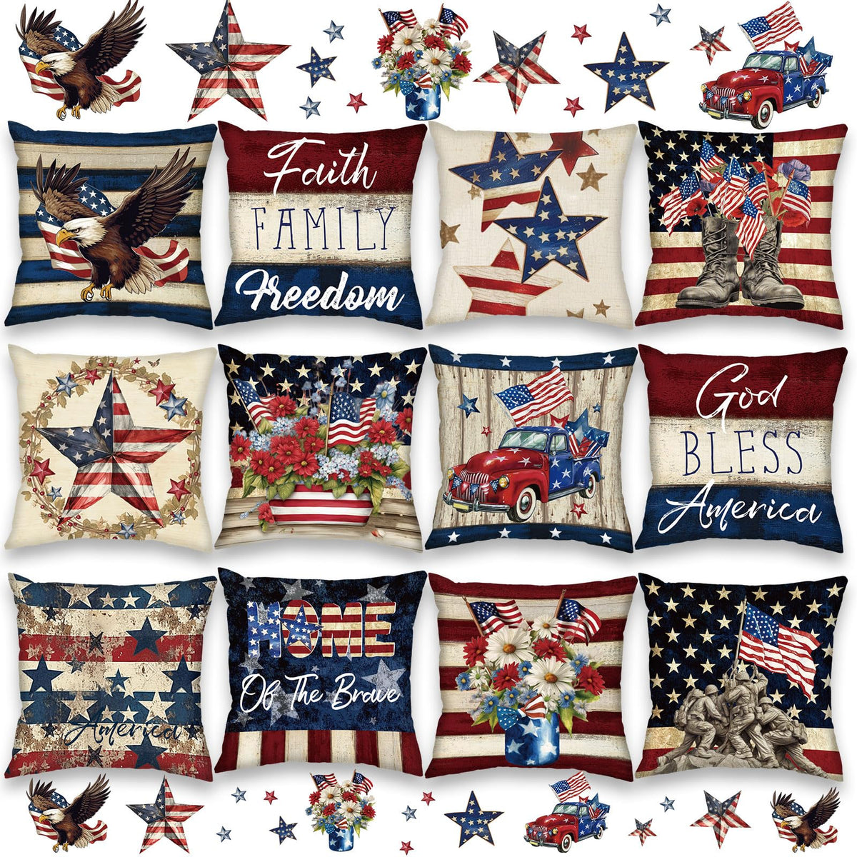 FuWeave Memorial Day 12-pack pillow covers display adds seasonal charm to your sofa