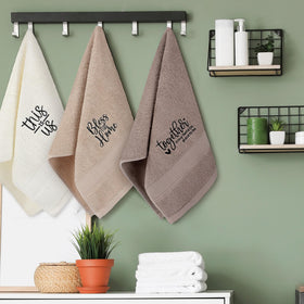 Minimalist white and brown FuWeave towels suitable for daily use