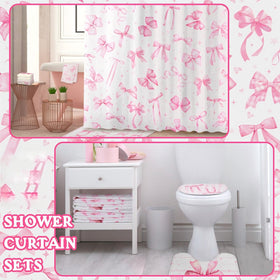 FuWeave full pink bow bathroom set creates a coordinated, cheerful space
