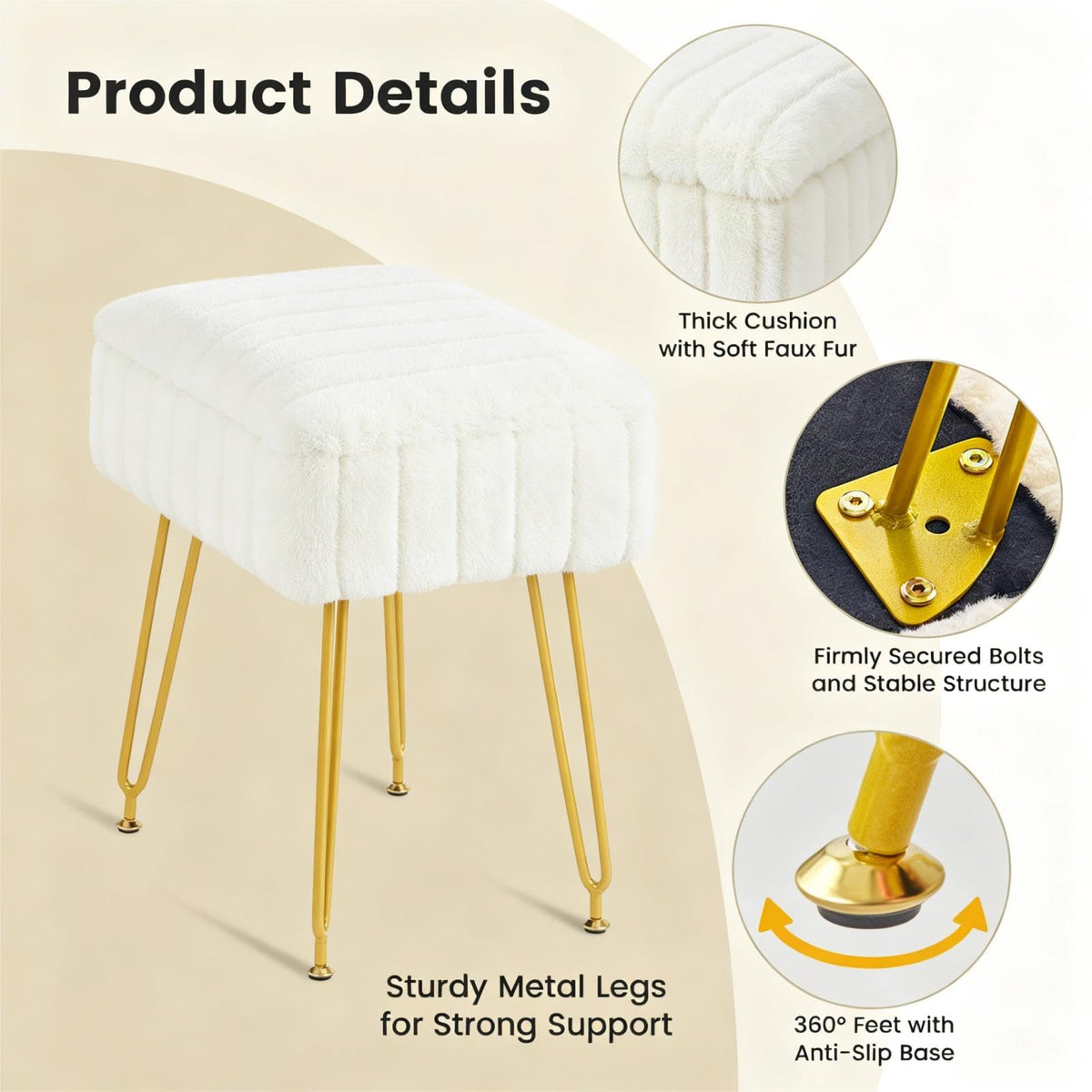 FUXA compact vanity chair fits bedrooms, dorms, and small spaces with ease.