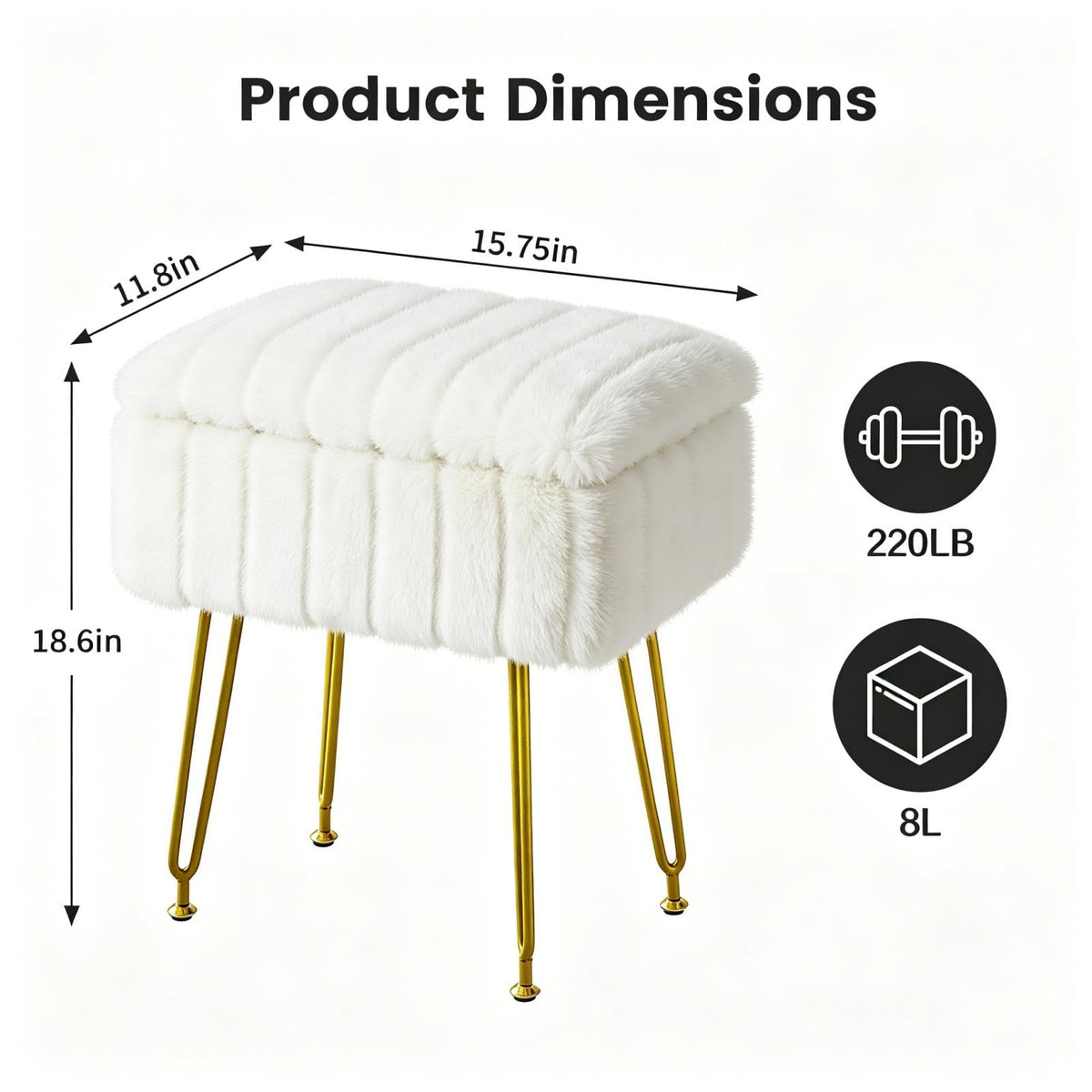 FUXA soft faux fur seat provides cloudlike comfort during beauty routines.