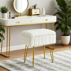 FUXA vanity stool with gold metal legs adds sturdy style to your space.