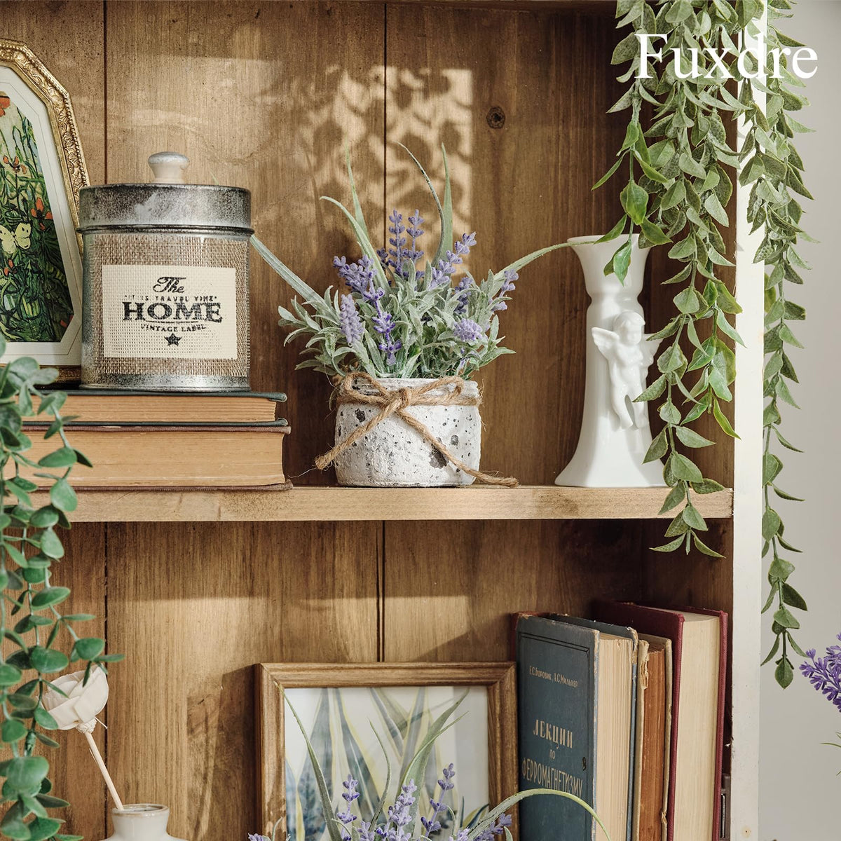 Fuxdre small lavender plants on an office desk setup for style.