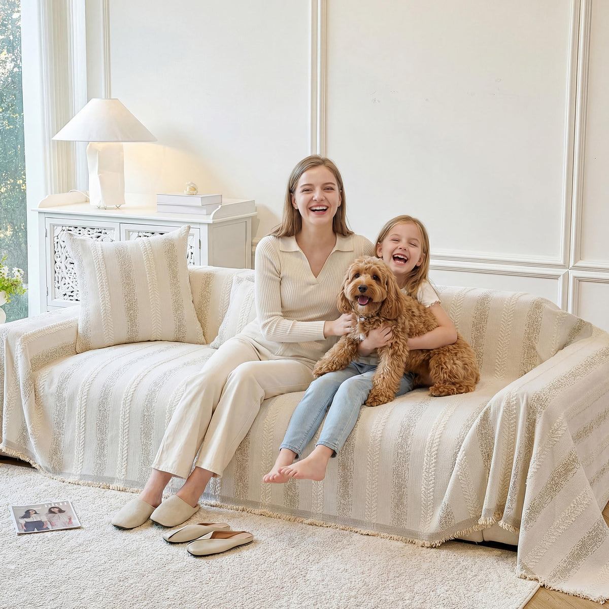 Fuyulacom couch cover is dog-friendly, reducing hair and mess on furniture.