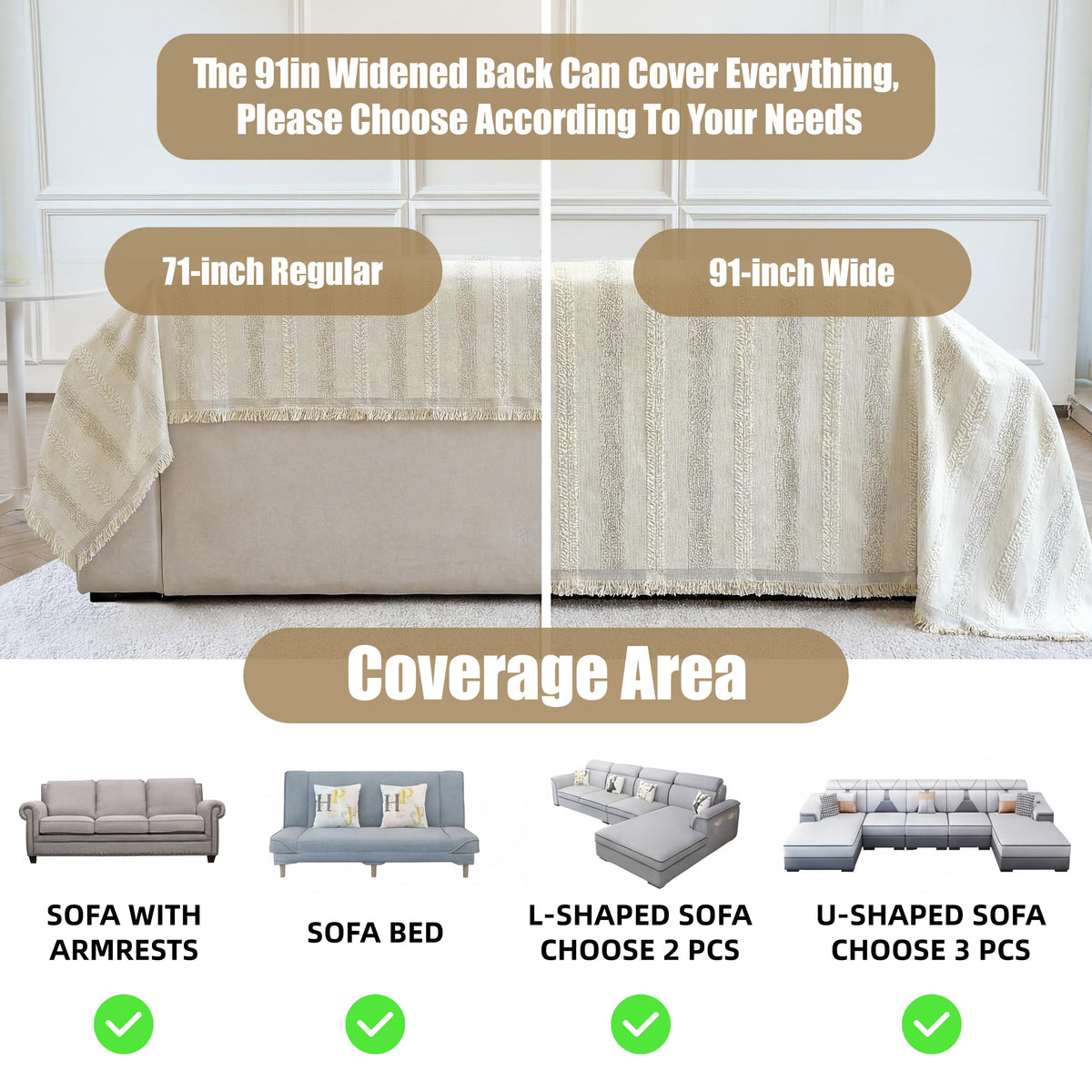 Fuyulacom couch cover with two-tone tassels adds stylish detail and edge protection.