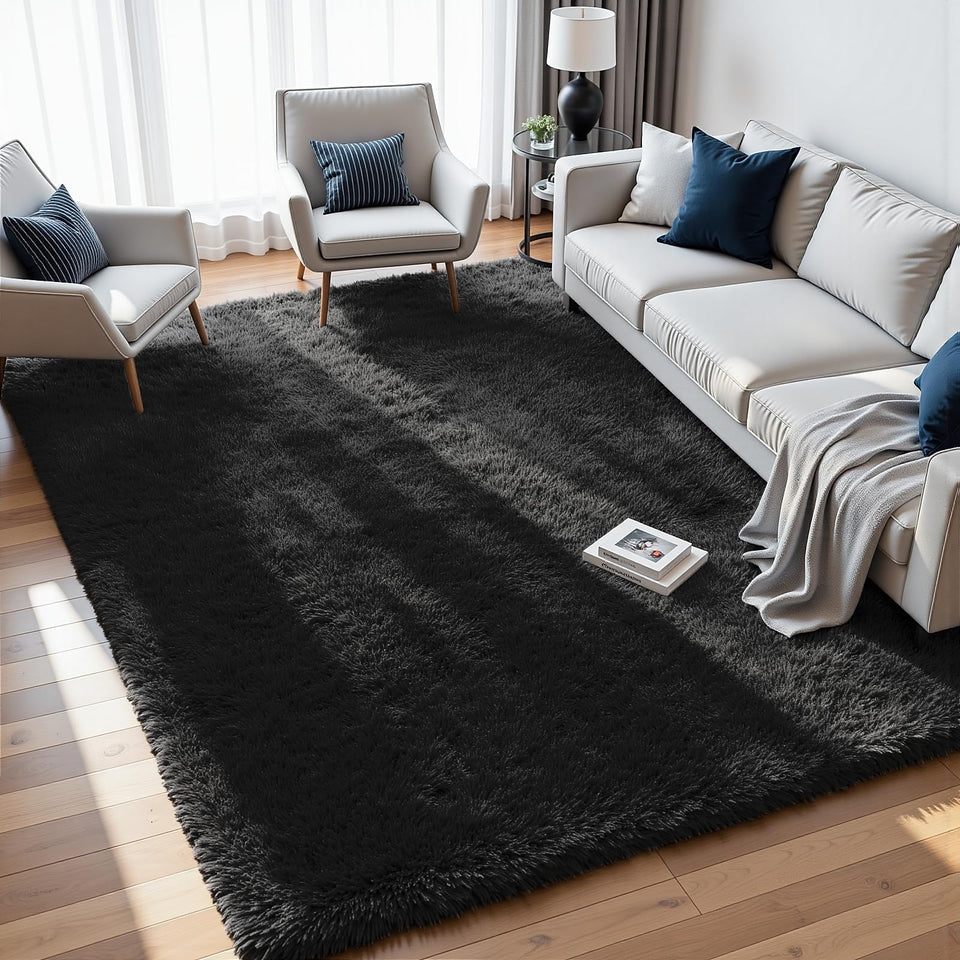 Fuzziness 8x10 rug shows soft plush texture for barefoot comfort in living rooms