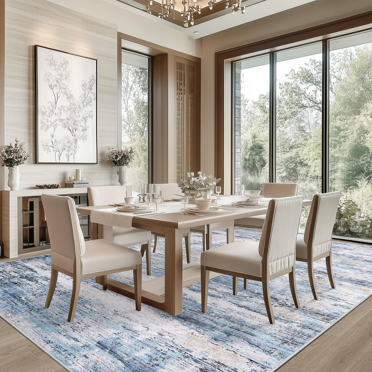 Fuzziness blue 6x9 rug in a bedroom enhancing calm decor