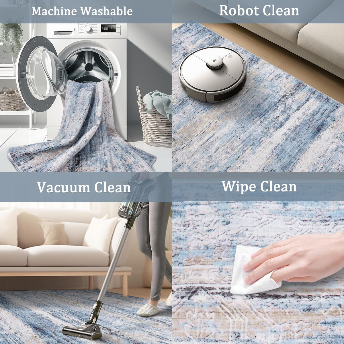Fuzziness washable rug shown in machine-washable setup for easy cleaning